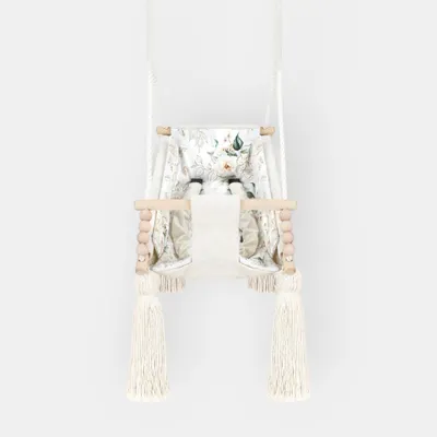 Produktbild von 3-in-1 Babyschaukel aus Holz beige – mit Sicherheitsgurt & Baumwolleinlage