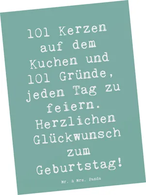 Produktbild von Mr. & Mrs. Panda Postkarte Spruch 101. Geburtstag Feier - Meeresbrise - Geschenk, Meilenstein, Ansichtskarte, Alter, Postkarten, besondere Momente, kostbare, Grußkarte