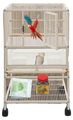Immagine prodotto di Gabbia per uccelli, Acciaio al carbonio, 48,5 x 46 x 83 cm, colore bianco, 4 ruote, diametro del filo 2,3 mm