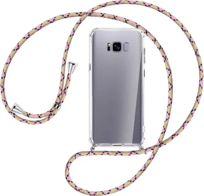 Produktbild von Handykette Backcover-Schutzhülle mit Band (Metall silberfarben) für Samsung Galaxy S8 Plus - rosa Karo