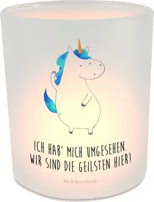Produktbild von Mr. & Mrs. Panda Kerzenhalter Einhorn Mann - Transparent - Geschenk, Glas Windlicht, Kerzenglas, Hübsch, Party, BFF, Outdoor, Unicorn, Familie