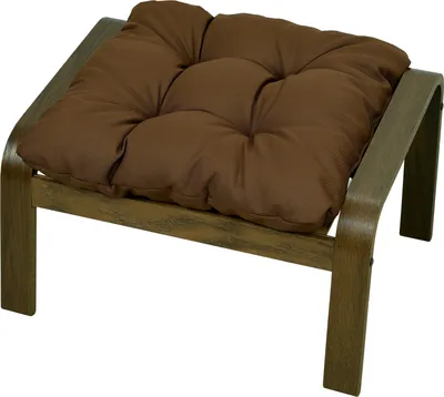 A brown cushion on a wooden ottoman.