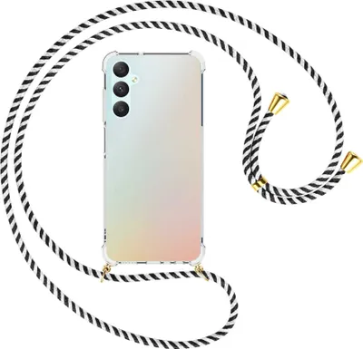 Produktbild von Handykette Backcover-Schutzhülle mit Band (Metall goldfarben) für Samsung Galaxy A05s (SM-A057) - schwarz/weiß gestreift