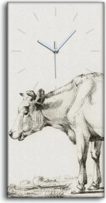 Produktbild von Wanduhr Bürouhr Leinwand Bild Geräuschlos 30x60 Zeichnung Tier Kuh Kunst - weiße Hände