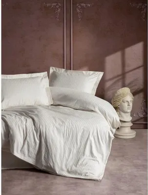 Produktbild von L'Essentiel Linge de Maison, Stripe - Ecru, Ekru, Satin-King-Bettbezug-Set (FR), 100 % Baumwollsatin, 240 x 220 cm