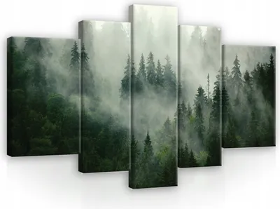 Produktbild von Leinwandbilder Wald Nebel Natur SET 170x100 cm 5 teilig Modern Canvas Bilder XXL Leinwandbild Schlafzimmer Wohnzimmer Wandbilder Kunstdruck Wand Bild auf Leinwand Aufhängefertig