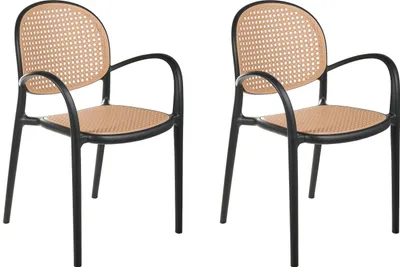 Image de BELIANI Lot de 2 chaises de salle à manger en plastique noir jardin cuisine extérieure design rétro