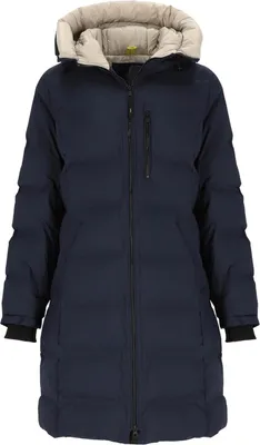Produktbild von Blue Flame Damen Steppmantel mit Kapuze - Lange Steppjacke mit Chintzfutter in Marine Größe 46