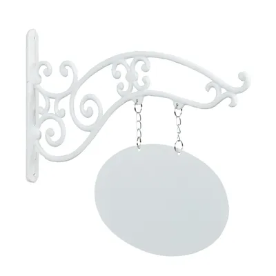 Produktbild von Relaxdays Wandschild Gusseisen, Schild zum Beschriften, nostalgisches Ladenschild mit Ausleger, Bar, Eingang, weiß