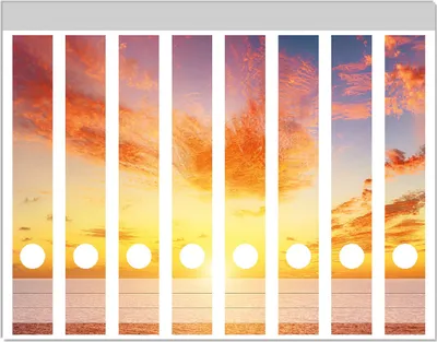 Produktbild von Wallario Ordnerrücken Sticker, selbstklebend für schmale Ordner, 8 Stück, Motiv Sonnenuntergang über dem Meer - rote Wolken und blauer Himmel
