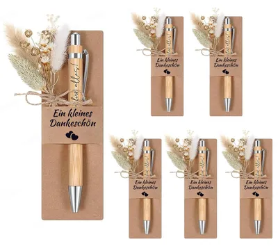 Imagen del producto de Bolígrafos de madera con flores secas, juego de 6 unidades, regalo para compañeros de trabajo