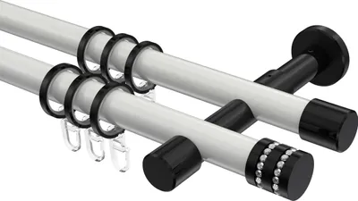Produktbild von Interdeco Gardinenstange / Vorhangstange Weiß / Schwarz, Typ Prestige Estana (Glitzerkappe), 20 mm Ø 2-läufig, 140 cm
