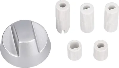 Produktbild von UNIVERSAL Knebel Knauf Drehgriff Drehknopf Griff Kochstellenknopf Knopf Silber 43mm mit Adaptern für Kochfeld Herd Backofen für alle Marken