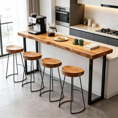 Produktbild von Bartisch Massivholz schmaler Tischhochtisch rechteckig Metallrahmen 140cm