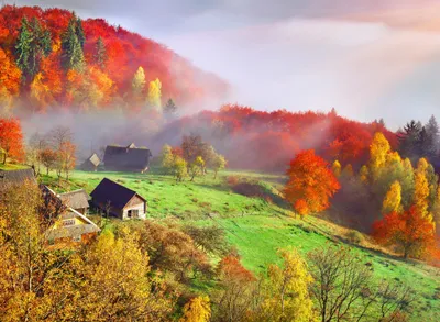 Produktbild von Fototapete Vlies 18679 Autum Mountain Village 7-tlg. 350 x 260 cm