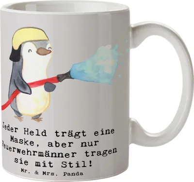 Produktbild von Mr. & Mrs. Panda Kaffeetasse Stilvolle Feuerwehrmann - Grau Pastell - Geschenk, Hilfsbereitschaft, Berufsleben, Geschenkideen, Becher, Berufspassion, Lebensretter, Pott