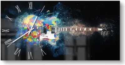 Produktbild von DEQORI Glasuhr 60x30 cm Römisch 'Zerspringende E-Gitarre' Wanduhr Glas Uhr Design leise