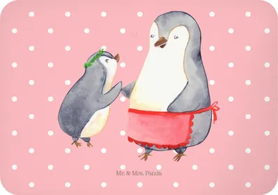 Produktbild von Mr. & Mrs. Panda magnet Pinguin mit Kind - Rot Pastell - Geschenk, Notizhalter, haftmagnet, Muttertag, Mama, zettelhalter, Vorbild, büromagnet, Mutter, Kühlschrankmagnet