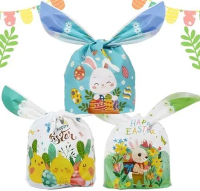 Produktbild von 50 Stück Oster-Geschenktüten für Kinder, Küken, Ostertüten für Kinder, Oster-Süßigkeitentüten, Partytüten, Frohe Ostern, Hasentüten für Osterparty, Kinder (B) (blau)