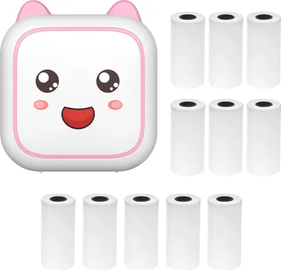 Zdjęcie produktu dla Mini drukarka termiczna, wielofunkcyjna mini drukarka, przenośna, drukarka do natychmiastowego wydruku zdjęć,  Bluetooth do smartfonów, z 11 rolkami papieru 57 mm, kompatybilna z systemami iOS i Android, różowa