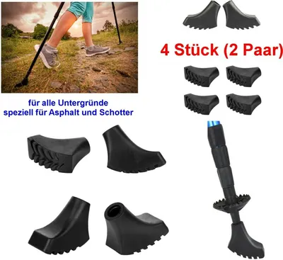 Produktbild von GKA 4 Stück (2 Paar) Nordic Walking Asphaltpads für Schotter und Asphalt Ersatzfüße für Nordic Walking Stöcke Gummipuffer Trekking