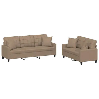 Produktbild von vidaXL 2-tlg. Sofagarnitur mit Kissen Cappuccino-Braun Kunstleder