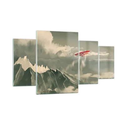 Produktbild von Bilder auf glas - 4 Teile - Rot Flugzeug Berge - 160x90cm - Glasbilder - Wandbilder - Bilder - zum Aufhängen bereit - Wanddekoration aus Glas - Glas Bilder - Wandbild auf Glas - GDL160x90-4854