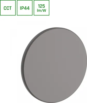 Productafbeelding van Spectrum LED buitenlamp, wandlamp, model Piatta, grijs, rond, diameter 18 cm, IP44, 12W, 1500lm, kleurtemperatuur: 3000K/4000K/6000K