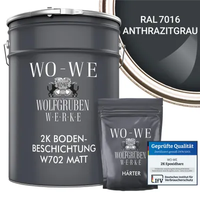 Produktbild von 2K Epoxidharz Garagenfarbe Bodenbeschichtung MATT W702 Anthrazitgrau RAL7016 - 20kg