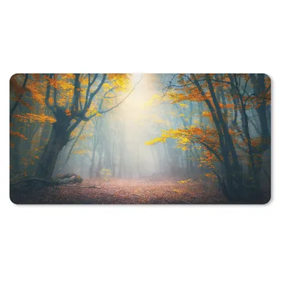 Produktbild von MuchoWow® Schreibtischunterlage Wald - Nebel - Herbst 80x40 cm - XXL Mauspad - Gaming Mauspad