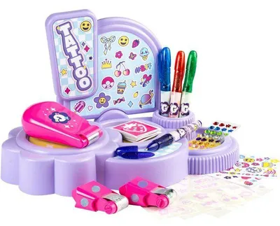 Obrázek produktu pro Smoby Glam, set pro tetování pro děti, obsahuje dočasné tetování, 4 techniky (šablony, pastelky, metalické fólie, přenosové papíry a kamínky), vhodné pro děti od 6 let