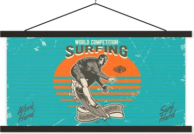 Produktbild von MuchoWow® Textilposter Vintage - Surfen - Surfbrett 60x30 cm mit schwarzem Rahmen - Textilien