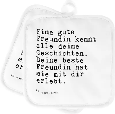 Produktbild von Mr. & Mrs. Panda Topflappen Eine gute Freundin kennt... - Weiß - Geschenk, Freundschaft. Liebste, Ehefrau, beste, topfhalter, Topfuntersetzer, Ofenlappen, Kochlappen, Set