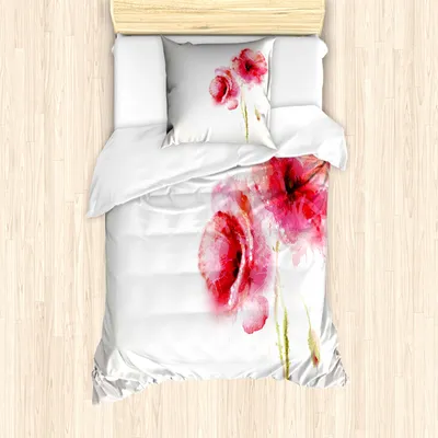 Produktbild von ABAKUHAUS Blume Mantele, Rote Mohnblumen Vivid Frühling, Milbensicher Allergiker geeignet mit Kissenbezügen, 135 cm x 200 cm - 80 x 80 cm, Hellgrün Pink