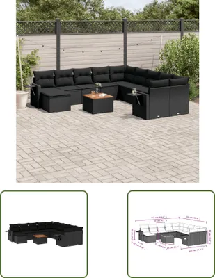 Produktbild von The Living Store 12-tlg. Garten-Sofagarnitur mit Kissen Schwarz Poly Rattan