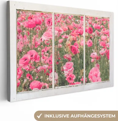 Produktbild von OneMillionCanvasses® - Leinwandbilder - 140x90 cm, Durchsichtig - Blumen - Rosa, Wandbilder Kunstdruck Wanddekoration