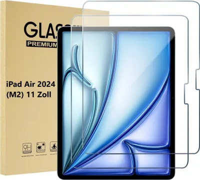 Produktbild von 2 Stück Schutzglas Für iPad Air (M2) 11 Zoll 2024 Klare HD Bildschirmschutzglas 9H Kratzfeste Displayschutzfolie