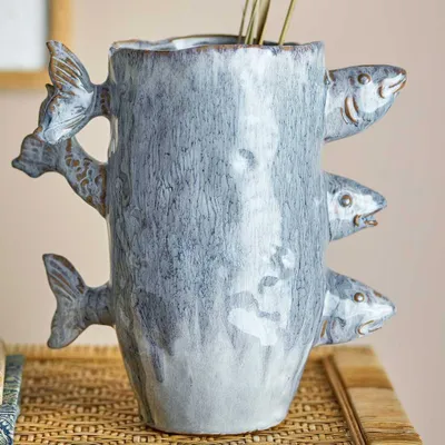 Produktbild von Bloomingville Vase TACE Blau Keramik FISCHE 23 cm Blumenvase
