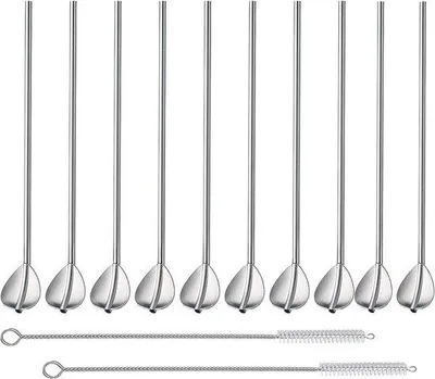 Produktbild von Set aus 10 umweltfreundlichen Trinkstäbchen aus Edelstahl mit Reinigungsfedern für verschiedenste Getränke