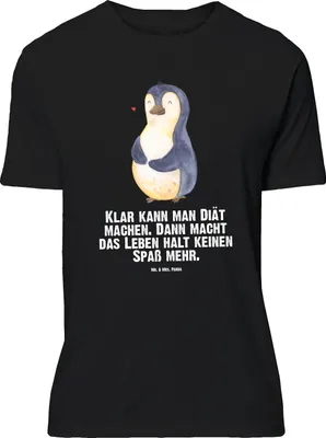 Produktbild von Mr. & Mrs. Panda Größe L T-Shirt Pinguin Diät - Schwarz - Geschenk, Tshirt, Abnehmen, Shirt, glücklich, mit Spruch, Motivation