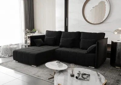 Produktbild von AX LIVING Schwarz Ecksofa mit Schlaffunktion Florinna 248cm L-Form