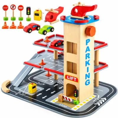 Image de Rijoka : Parking en bois - Parking avec ascenseur - Solution de stationnement - Livré avec accessoires - Dimensions : 48 x 36 x 42 cm