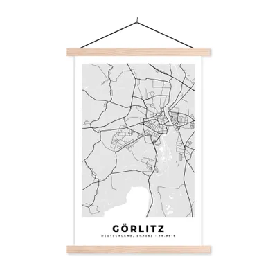 Produktbild von MuchoWow® Textilposter Stadtplan - Görlitz - Karte - Deutschland 60x90 cm mit holzfarbenen Rahmen - Textil