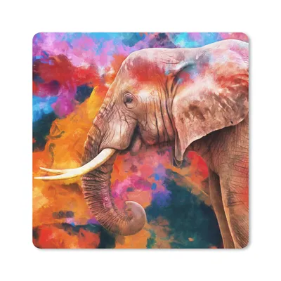 Produktbild von MuchoWow® Mauspad Mousepad Gemälde - Öl - Regenbogen - Elefant 20x20 cm - Mousepads - Maus Mat - Pad - Mausunterlage - Desk Mat - Bureauartikeln