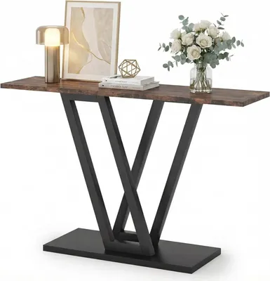 Image de Table console industrielle - Table d'appoint - Table d'entrée - Table de canapé - Table étroite pour entrée - Plateau en MDF robuste