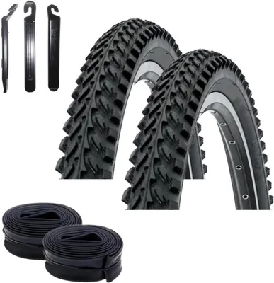 Zdjęcie produktu dla 2 x opony rowerowe Kenda K-898 26" MTB, czarne 54-559 (26 x 2,10) + 2 pasujące dętki AV wraz z 3 łyżkami do opon