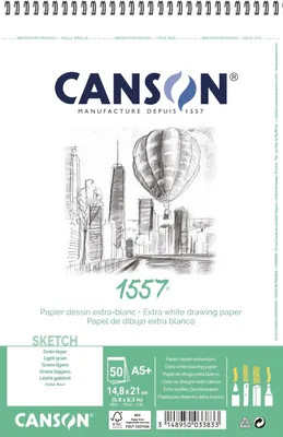 Image de CANSON Bloc de papier à dessin 1557 DIN A5 180 g/qm 30 feuilles blanc pur