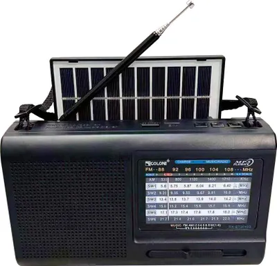 Zdjęcie produktu dla Radio przenośne, Solar FM, AM, SW, Bluetooth, USB, microSD, zasilanie solarne, bateryjne, USB, turystyczne, mini, czarne