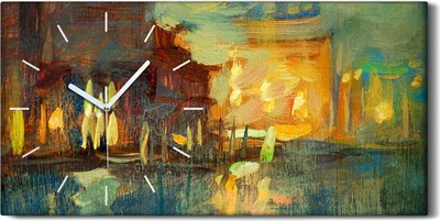 Produktbild von Leinwand Uhr Küche Wohnzimmer Bild 60x30 Venedig Stadt Nacht Dorf Landschaft - weiße Hände