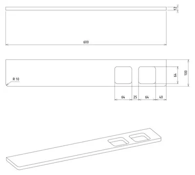 Productafbeelding van Sapho ABELINE wastafelblad, model Rockstone, 600mm, 2 gaten, mat wit